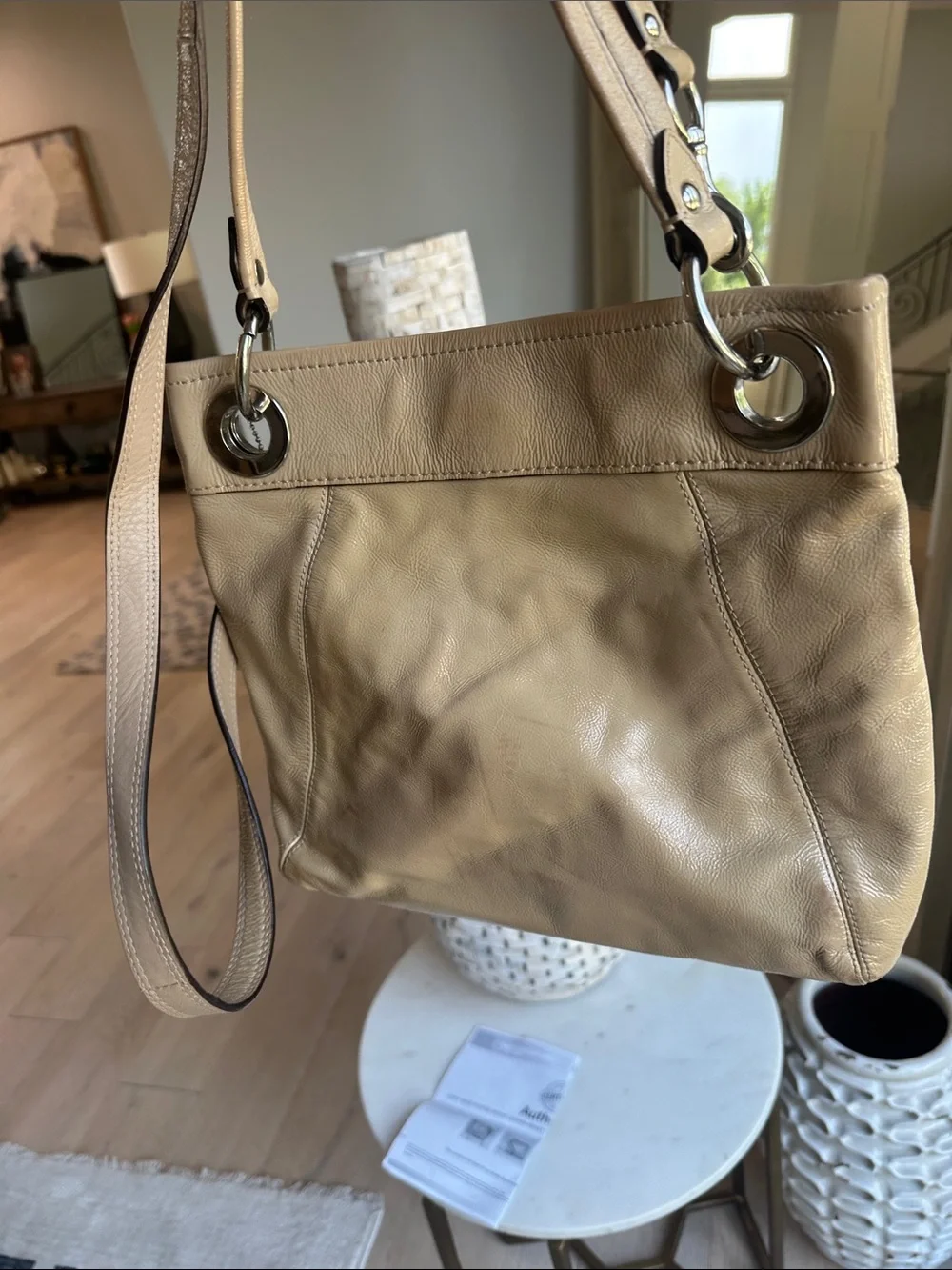 Coach Beige Patent Leather Ashley Shoulder Bag/Crossbody